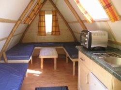 Inside of glamping cabin